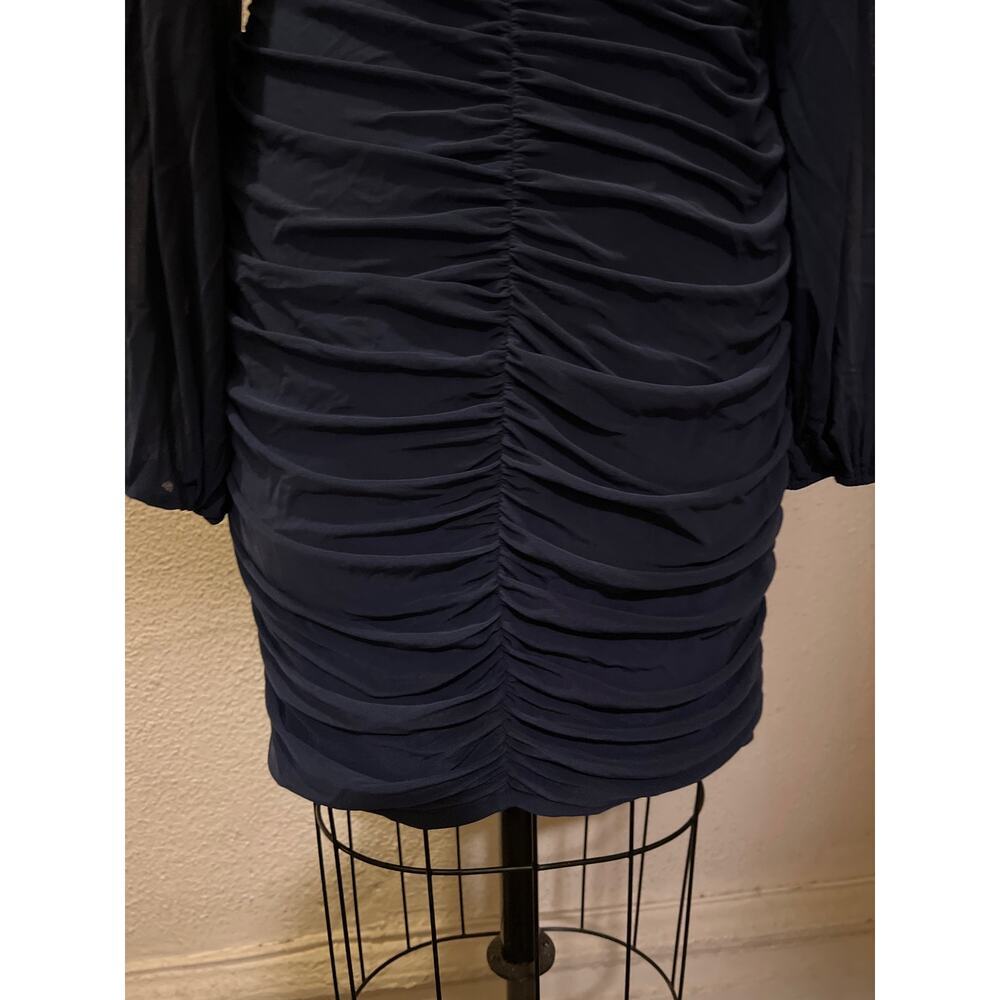 Fashion Square Neck Long Sleeve Ruched Bodycon Dress Blue Size XL - Picture 9 of 12